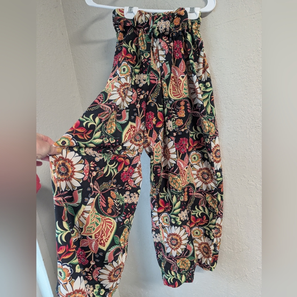 handmase Wide Leg Floral Print Women's Pants Xs Pull On Stretch Boho IndieSleaze - Picture 1 of 8